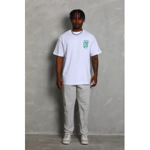 Erkek Baskılı T-Shirt Kısa Kol Bisiklet Yaka Regular Fit Rahat Kalıp Günlük Tişört - Beyaz