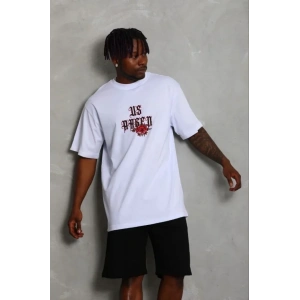 Erkek Baskılı T-Shirt Kısa Kol Bisiklet Yaka Regular Fit Rahat Kalıp Günlük Tişört - Beyaz