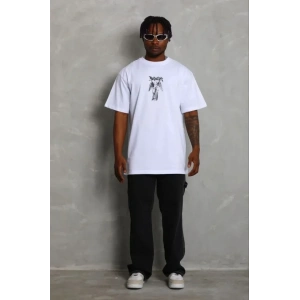 Erkek Baskılı T-Shirt Kısa Kol Bisiklet Yaka Regular Fit Rahat Kalıp Günlük Tişört - Beyaz
