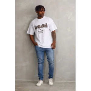 Erkek Baskılı T-Shirt Kısa Kol Bisiklet Yaka Regular Fit Rahat Kalıp Günlük Tişört - Beyaz