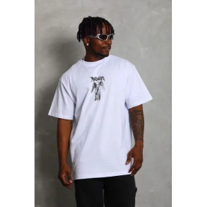 Erkek Baskılı T-Shirt Kısa Kol Bisiklet Yaka Regular Fit Rahat Kalıp Günlük Tişört - Beyaz