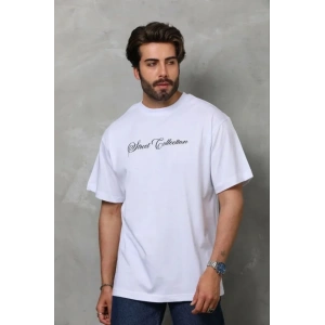 Erkek Baskılı T-Shirt Kısa Kol Bisiklet Yaka Regular Fit Rahat Kalıp Günlük Tişört - Beyaz