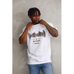 Erkek Baskılı T-Shirt Kısa Kol Bisiklet Yaka Regular Fit Rahat Kalıp Günlük Tişört - Beyaz