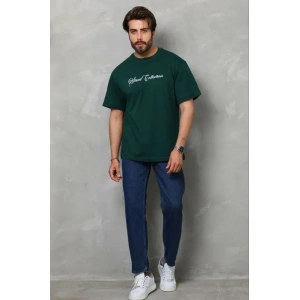 Erkek Baskılı T-Shirt Kısa Kol Bisiklet Yaka Regular Fit Rahat Kalıp Günlük Tişört - Çağla Yeşili