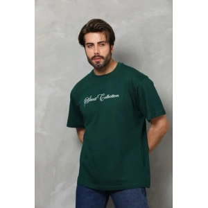 Erkek Baskılı T-Shirt Kısa Kol Bisiklet Yaka Regular Fit Rahat Kalıp Günlük Tişört - Çağla Yeşili