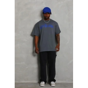 Erkek Baskılı T-Shirt Kısa Kol Bisiklet Yaka Regular Fit Rahat Kalıp Günlük Tişört - Füme