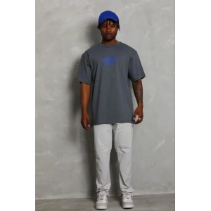 Erkek Baskılı T-Shirt Kısa Kol Bisiklet Yaka Regular Fit Rahat Kalıp Günlük Tişört - Füme