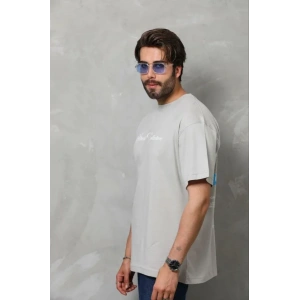 Erkek Baskılı T-Shirt Kısa Kol Bisiklet Yaka Regular Fit Rahat Kalıp Günlük Tişört - Gri