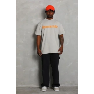 Erkek Baskılı T-Shirt Kısa Kol Bisiklet Yaka Regular Fit Rahat Kalıp Günlük Tişört - Gri