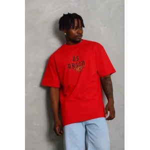 Erkek Baskılı T-Shirt Kısa Kol Bisiklet Yaka Regular Fit Rahat Kalıp Günlük Tişört - Kırmızı