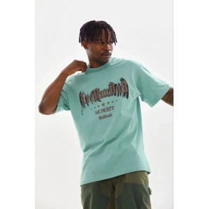 Erkek Baskılı T-Shirt Kısa Kol Bisiklet Yaka Regular Fit Rahat Kalıp Günlük Tişört - Mint Yeşili