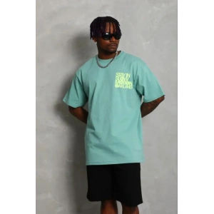 Erkek Baskılı T-Shirt Kısa Kol Bisiklet Yaka Regular Fit Rahat Kalıp Günlük Tişört - Mint Yeşili