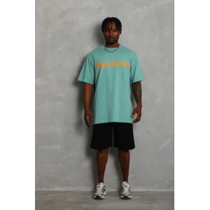 Erkek Baskılı T-Shirt Kısa Kol Bisiklet Yaka Regular Fit Rahat Kalıp Günlük Tişört - Mint Yeşili