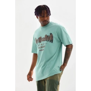 Erkek Baskılı T-Shirt Kısa Kol Bisiklet Yaka Regular Fit Rahat Kalıp Günlük Tişört - Mint Yeşili