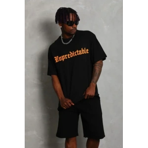 Erkek Baskılı T-Shirt Kısa Kol Bisiklet Yaka Regular Fit Rahat Kalıp Günlük Tişört - Siyah
