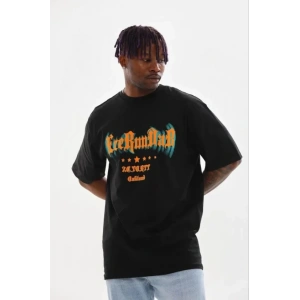 Erkek Baskılı T-Shirt Kısa Kol Bisiklet Yaka Regular Fit Rahat Kalıp Günlük Tişört - Siyah