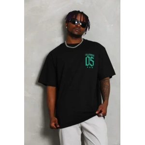 Erkek Baskılı T-Shirt Kısa Kol Bisiklet Yaka Regular Fit Rahat Kalıp Günlük Tişört - Siyah