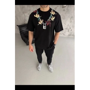 Erkek Baskılı T-Shirt Kısa Kol Bisiklet Yaka Regular Fit Rahat Kalıp Günlük Tişört - Siyah