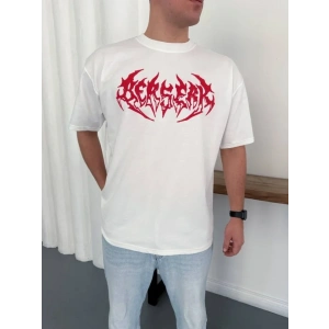 Erkek Baskılı T-Shirt Yazlık Kısa Kol Bisiklet Yaka Rahat Kalıp Tişört - Beyaz