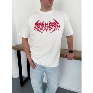 Erkek Baskılı T-Shirt Yazlık Kısa Kol Bisiklet Yaka Rahat Kalıp Tişört - Beyaz