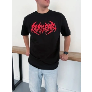 Erkek Baskılı T-Shirt Yazlık Kısa Kol Bisiklet Yaka Rahat Kalıp Tişört - Siyah