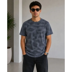 Erkek Batik Desenli Tişört Bisiklet Yaka Kısa Kol Regular Fit T-shirt - Füme