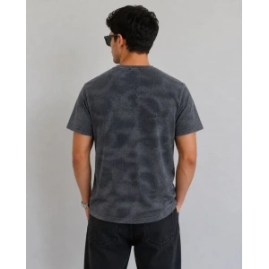 Erkek Batik Desenli Tişört Bisiklet Yaka Kısa Kol Regular Fit T-shirt - Füme
