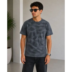 Erkek Batik Desenli Tişört Bisiklet Yaka Kısa Kol Regular Fit T-shirt - Füme