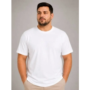 Erkek Battal Big Size Basic Tişört Bisiklet Yaka Rahat Kalıp T-Shirt - Beyaz