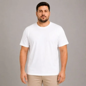 Erkek Battal Big Size Basic Tişört Bisiklet Yaka Rahat Kalıp T-Shirt - Beyaz