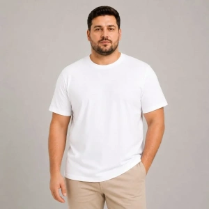 Erkek Battal Big Size Basic Tişört Bisiklet Yaka Rahat Kalıp T-Shirt - Beyaz