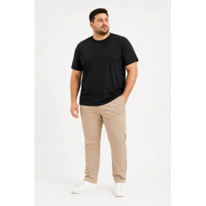 Erkek Battal Big Size Basic Tişört Bisiklet Yaka Rahat Kalıp T-Shirt - Siyah