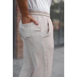 Erkek Beli Lastikli Pera Keten Pantolon