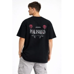 Erkek Bisiklet Yaka Baskılı  Kısa Kollu Tişört Streetwear Günlük Basic Pamuklu T-shirt - Siyah