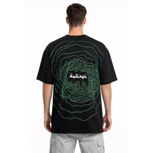 Erkek Bisiklet Yaka Baskılı Kısa Kollu Tişört Streetwear Günlük Basic Pamuklu T-shirt - Siyah