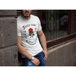 Erkek Bisiklet Yaka Baskılı Oversize T-Shirt - Beyaz