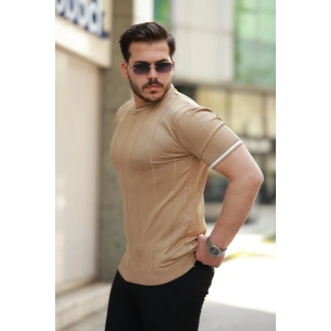 Erkek Bisiklet Yaka çizgi Desenli Ribanalı Kısa Kollu Tshirt