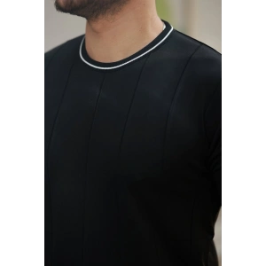 Erkek Bisiklet Yaka çizgi Desenli Ribanalı Kısa Kollu Tshirt