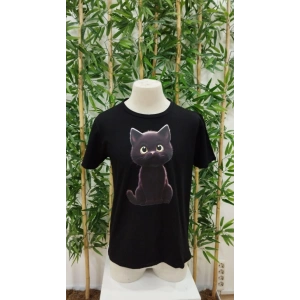 Erkek Bisiklet Yaka Kedi Baskılı Süprem T-shirt