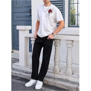 Erkek Bisiklet Yaka Kısa Kol Baskılı T-shirt - Beyaz