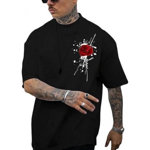 Erkek Bisiklet Yaka Kısa Kol Baskılı T-shirt - Siyah