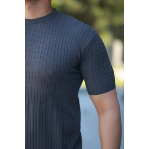 Erkek Bisiklet Yaka örgü Desenli Kısa örme Triko Kısa Kollu T-shirt
