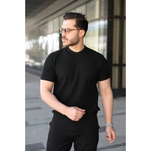 Erkek Bisiklet Yaka Petek Dokulu Kısa Kollu Triko Tişört