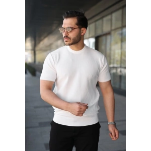 Erkek Bisiklet Yaka Petek Dokulu Kısa Kollu Triko Tişört