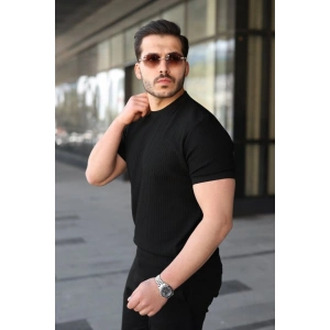 Erkek Bisiklet Yaka Petek Dokulu Kısa Kollu Triko Tişört