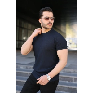 Erkek Bisiklet Yaka Petek Dokulu Kısa Kollu Triko Tişört