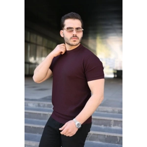 Erkek Bisiklet Yaka Petek Dokulu Kısa Kollu Triko Tişört