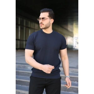 Erkek Bisiklet Yaka Petek Dokulu Kısa Kollu Triko Tişört
