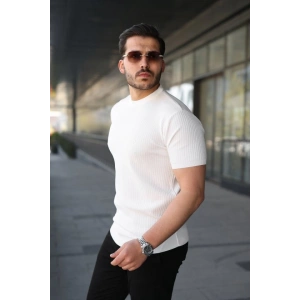 Erkek Bisiklet Yaka Petek Dokulu Kısa Kollu Triko Tişört