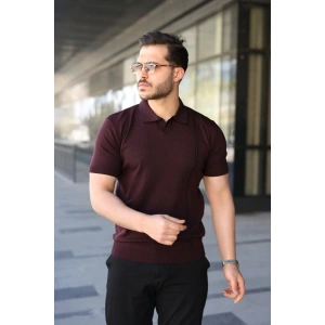 Erkek Çizgi Detaylı Yakalı Triko Tişört